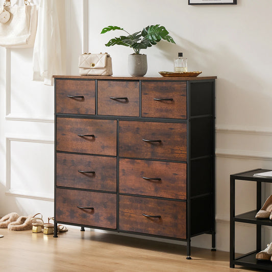 Wooden Storage Dresser With 9 Fabric Storage Drawer